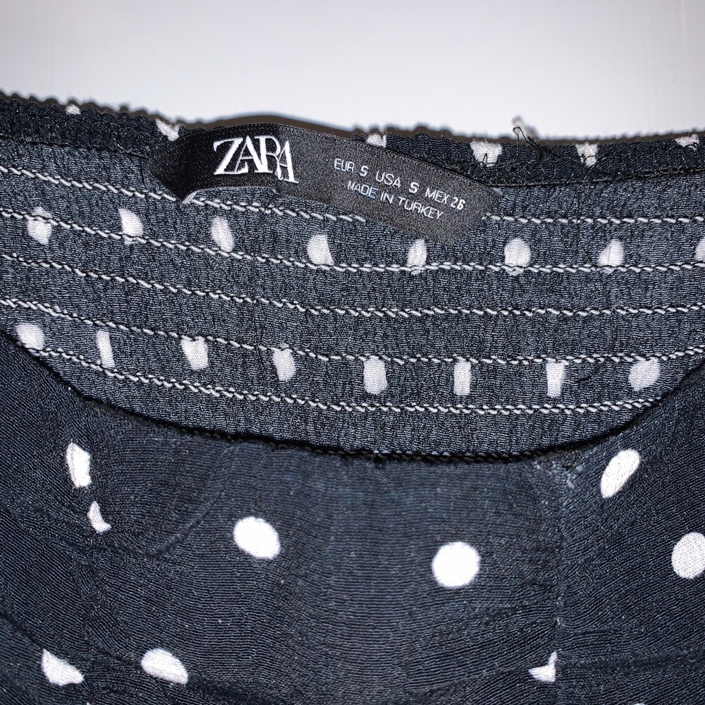 Zara Black Crop Top w/ White Polka Dots | SZ US S - Picture 5 of 9